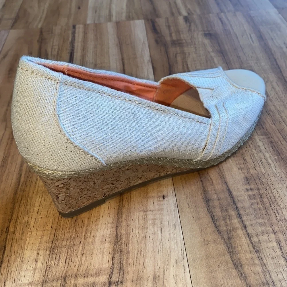Sonoma cork wedges tan and shimmer gold open peep toe